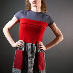 Spódnica - sukienka czarno-biała z czerwonym ściągaczem