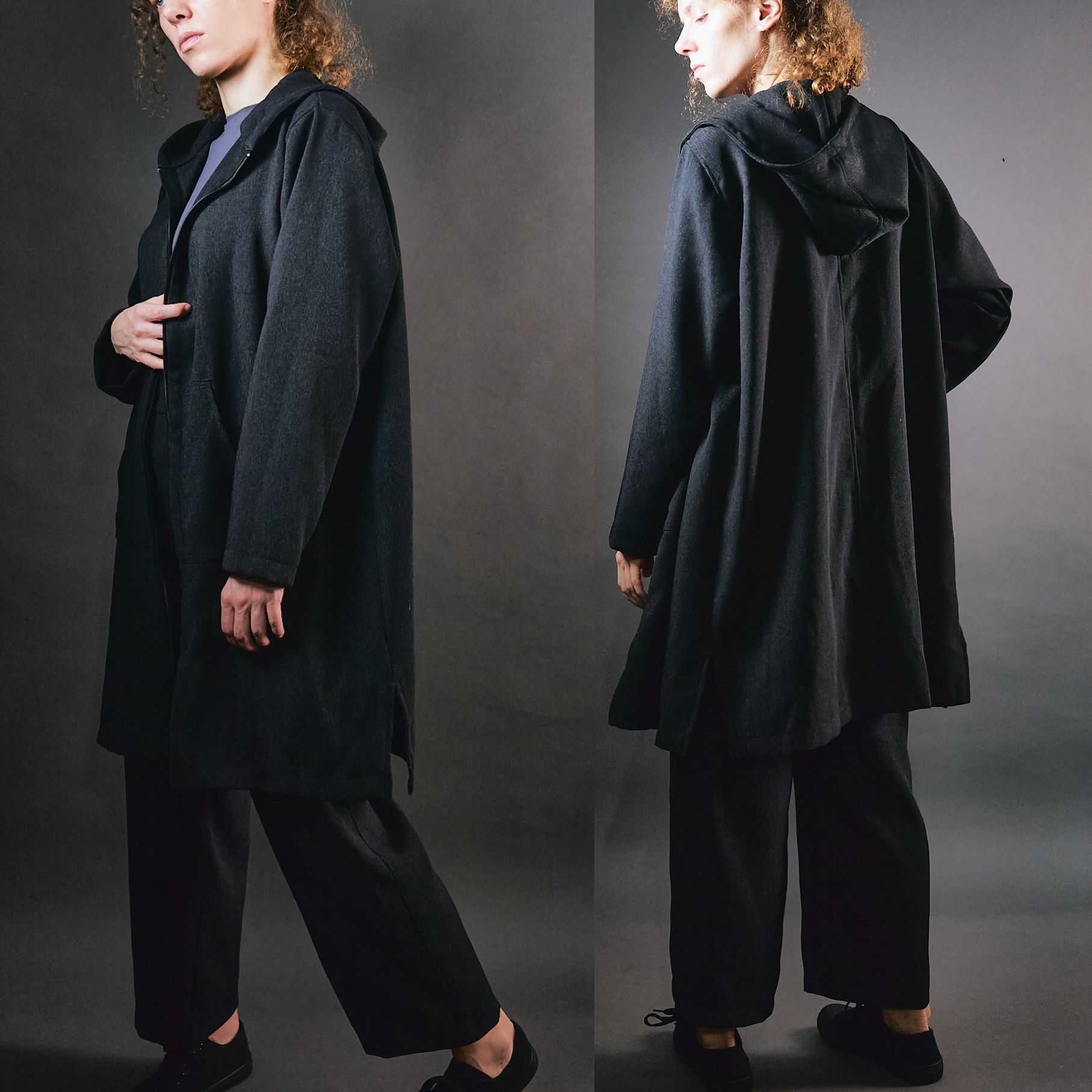 Długi żakiet do biura czarny melanż - Soie Star