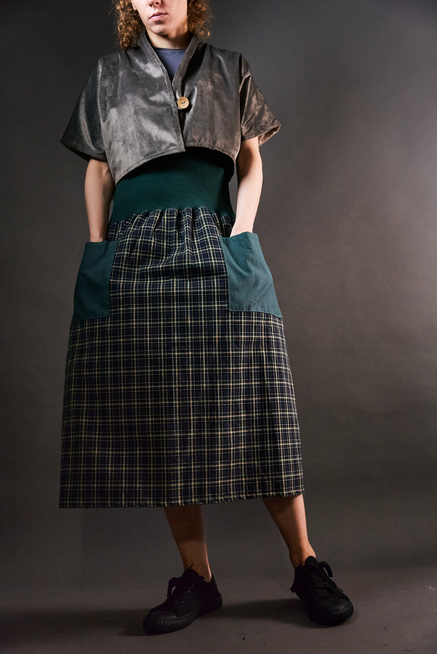 Spódnica - sukienka w kratę ze ściągaczem zielona 2 - Soie Star - obrazek 6