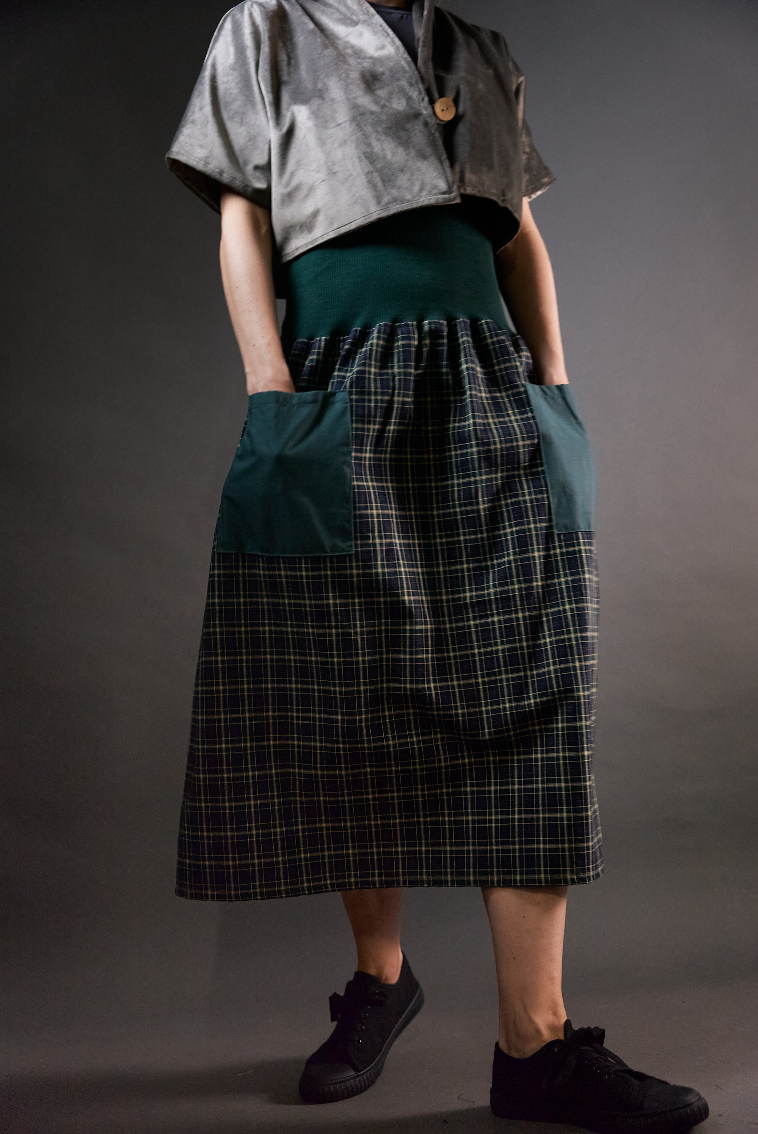 Spódnica - sukienka w kratę ze ściągaczem zielona 2 - Soie Star - obrazek 7