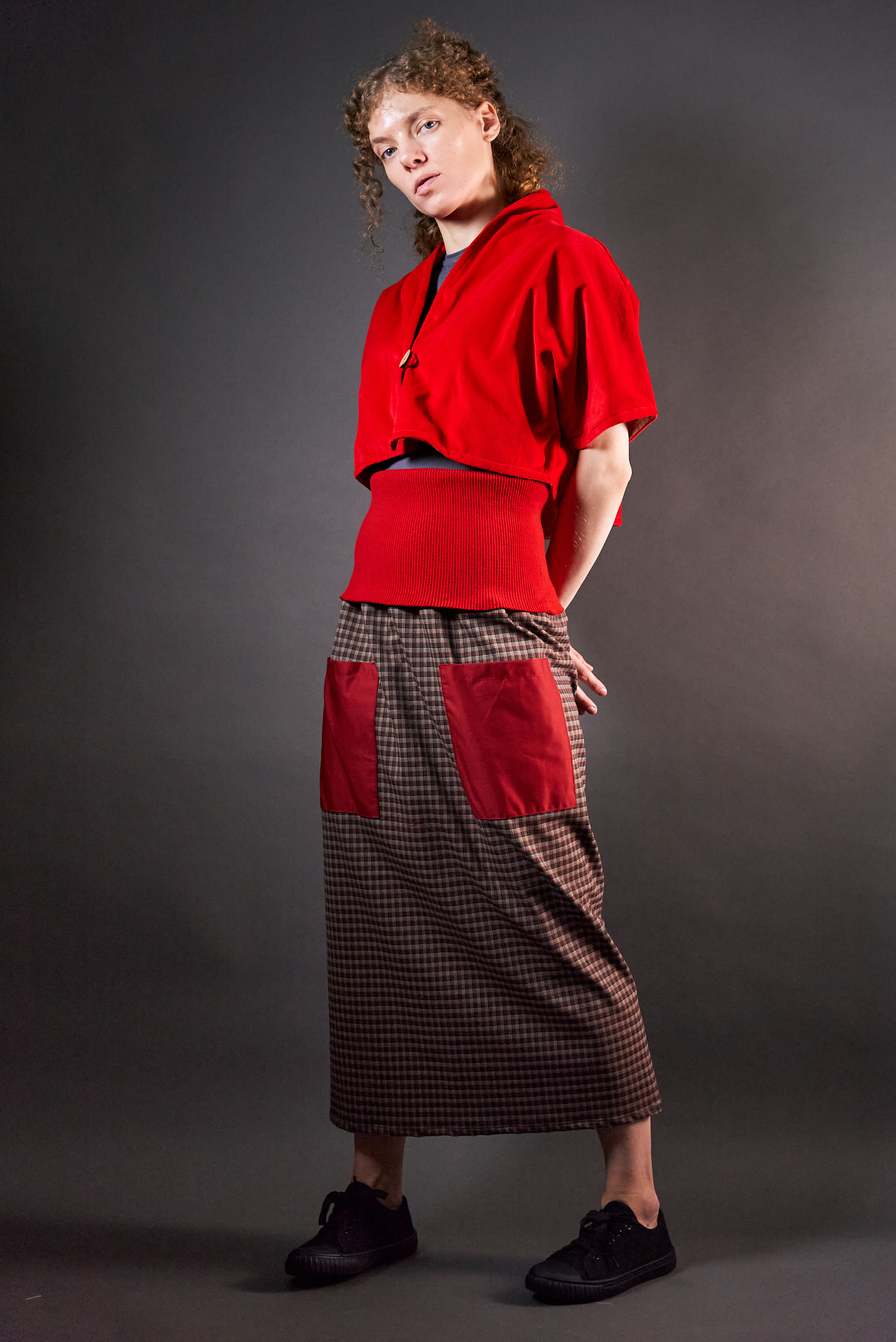 Spódnica - sukienka w kratę ze ściągaczem - Soie Star - obrazek 2