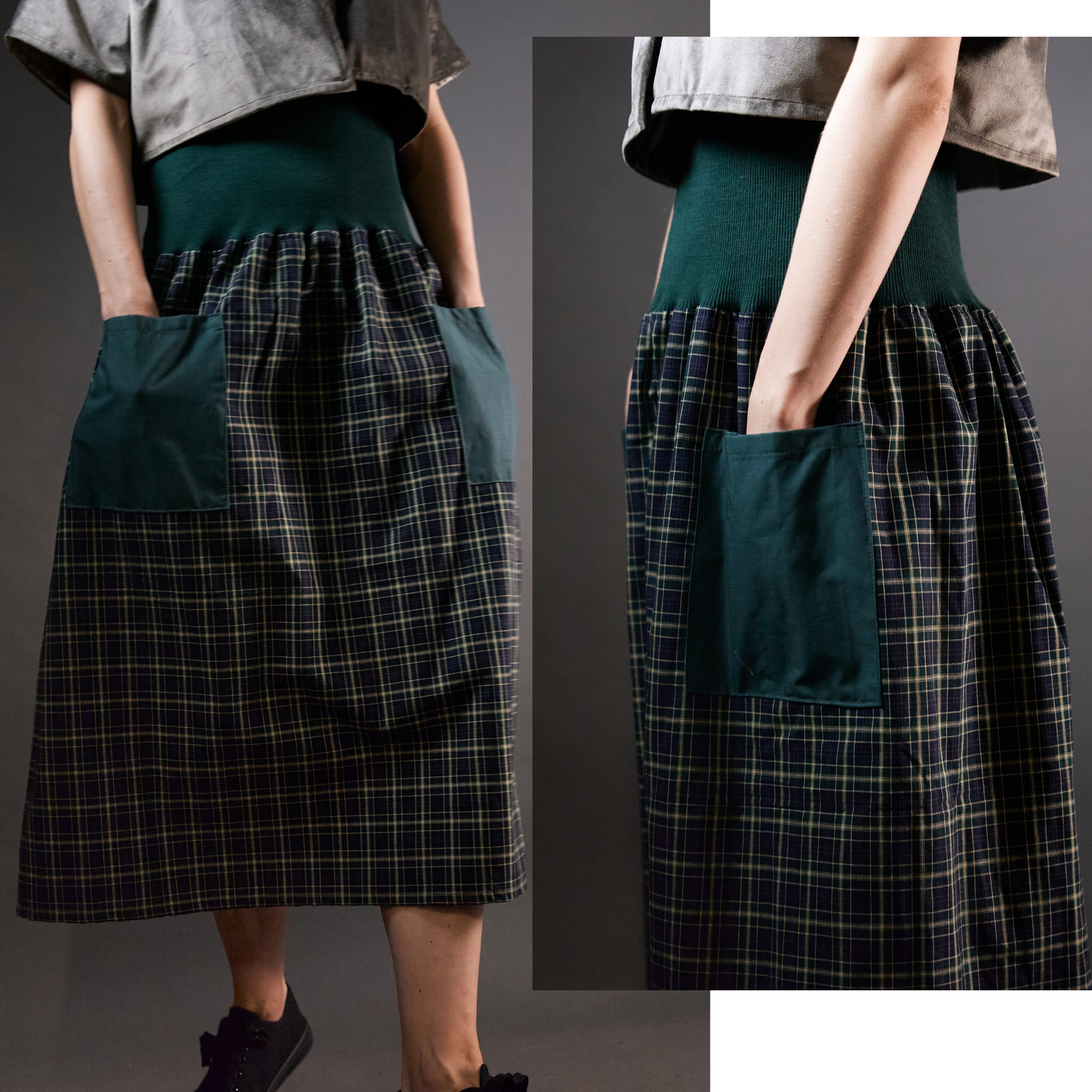 Spódnica - sukienka w kratę ze ściągaczem zielona 2 - Soie Star