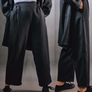 Spodnie wąskie do biura czarne melanż - Soie Star