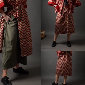 Spódnica bordowo - srebrna w stylu vintage zapinana na guziki - upcykling - Soie Star