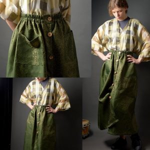 Spódnica zielono - złota w stylu vintage zapinana na guziki - upcykling - Soie Star