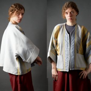 Żakiet kimonowy patchworkowy w kolorach niebieskich – upcykling - Soie Star